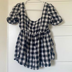 SHEIN Checkered flowy square neck shirt